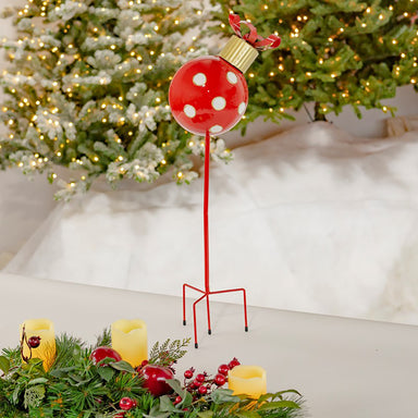 26 in Tall Round Polka Dotted Christmas Ball Ornament Garden Stakes - Red