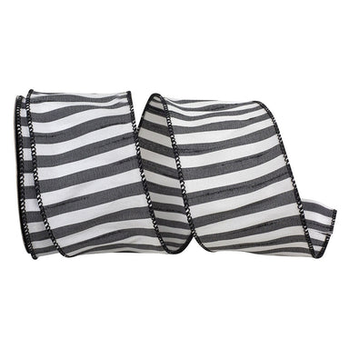 2 1/2 in Cabana Stripe Dupioni Wired Edge Ribbon - Black