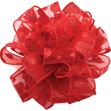1 1/2 in Wired Heartsie Ribbon - Red