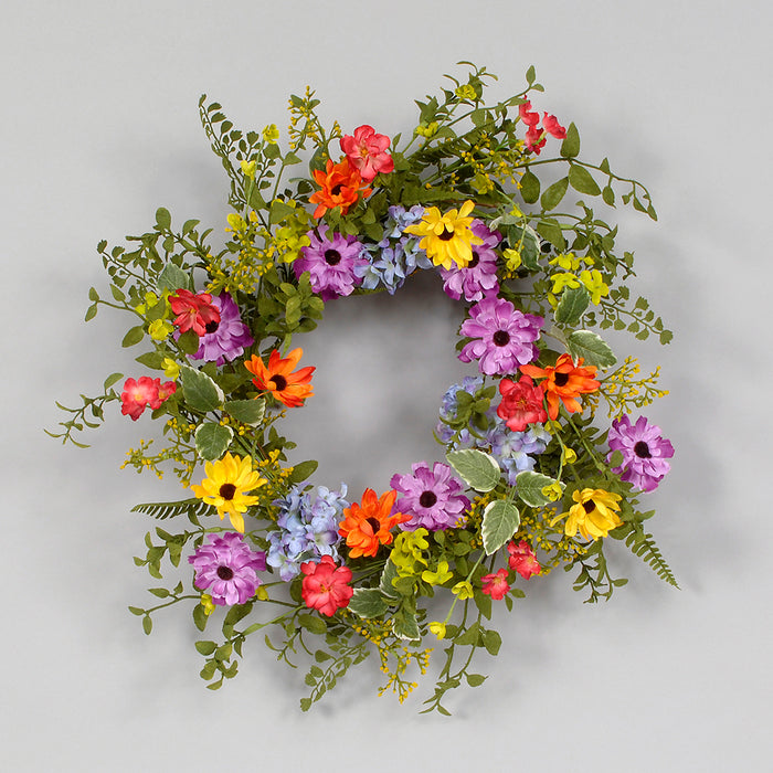 24" Mixed Wild Flower Wreath - Multicolored