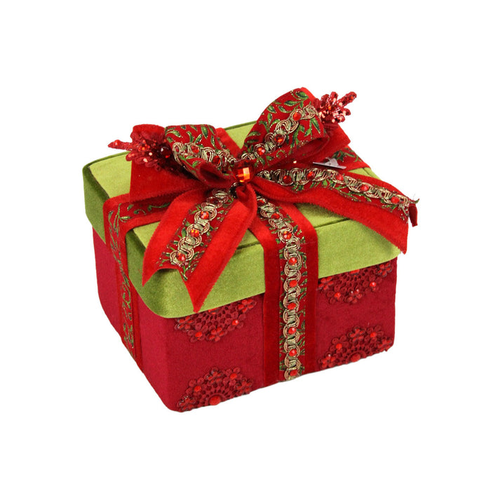 8 in Sequin Gift Box Ornament - Red/Green