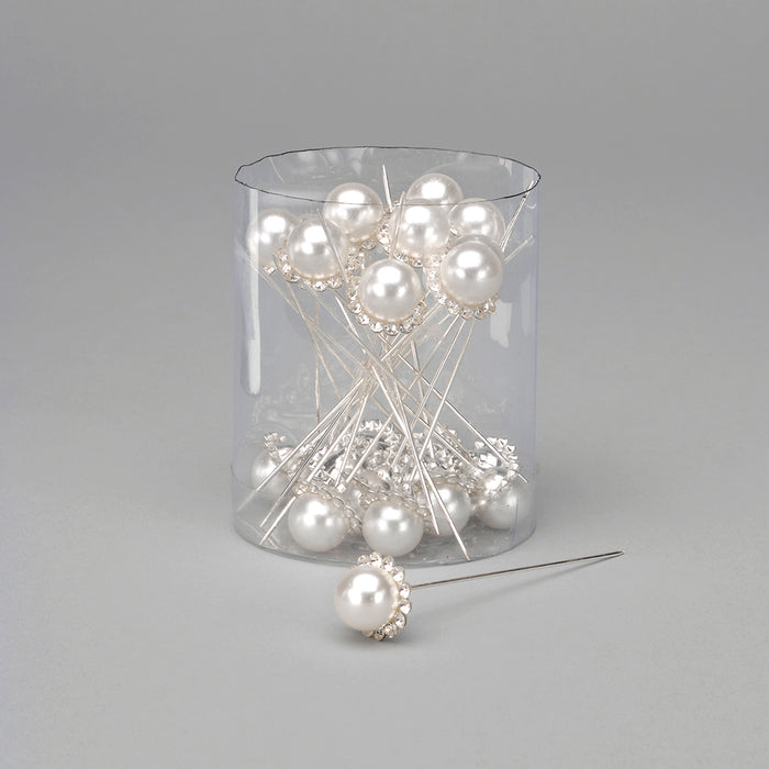 Pearl Head Diamond Stick Pin - White