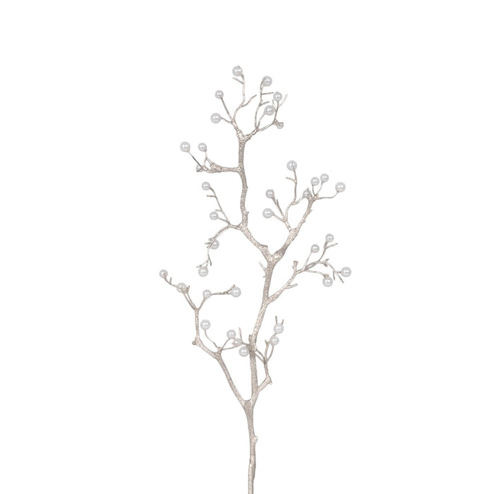 Metallic Branch w/Pearls Spray - Silver/White