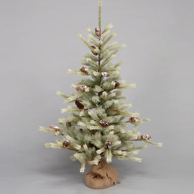 4' Pine Tree w/Burlap Base & Pinecones - Green