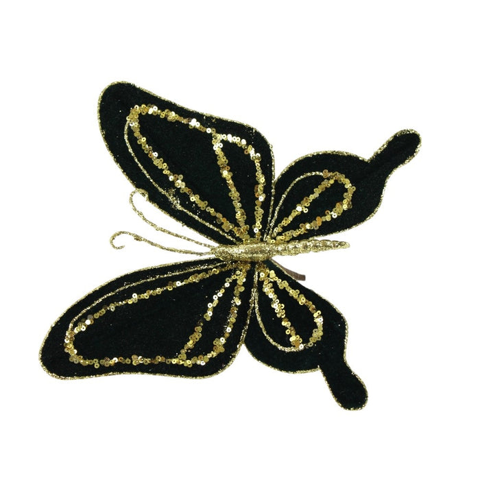 8.5 in Velvet Butterfly w/Clip - Emerald/Gold