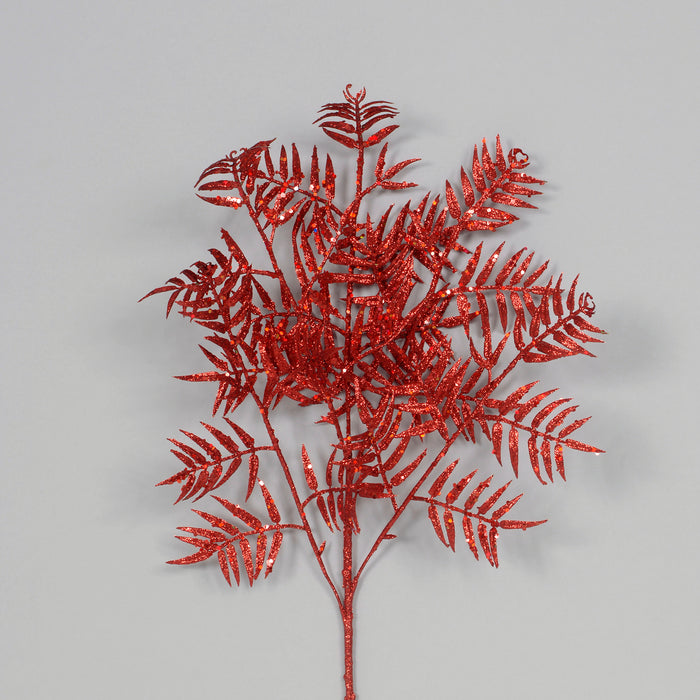 30" Glitter Fern Spray - Red
