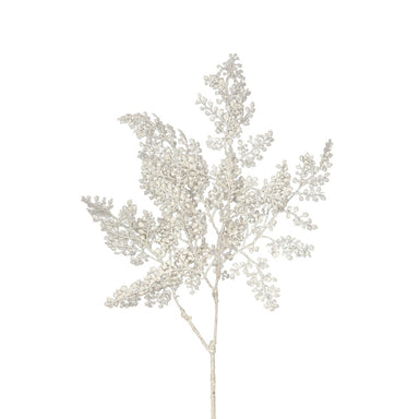 Glittered/Sequin Fern Leaves Spray - White