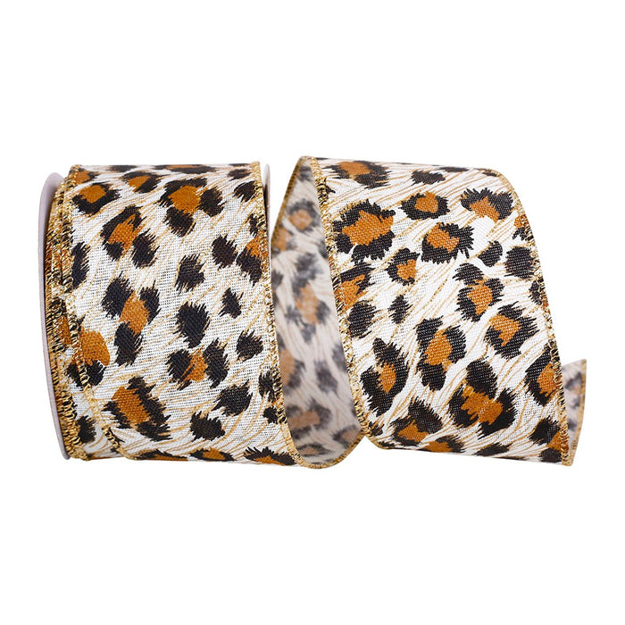 2 1/2 in Cheetah Sparkle Linen Wired Edge Ribbon - Multicolor