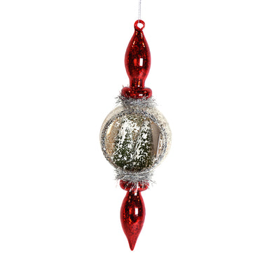 Glass Finial Ornament - Red/Green