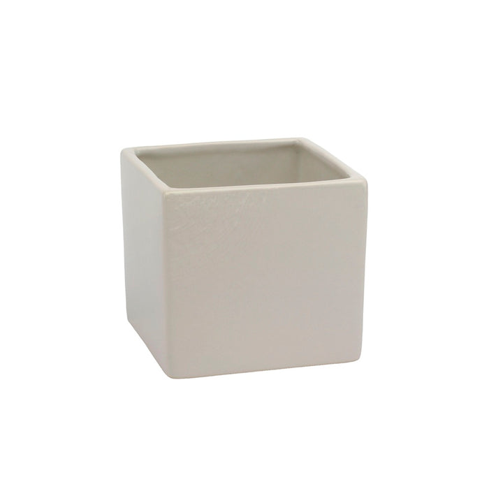 5 1/8 in Square Ceramic Pot w/Texture - White