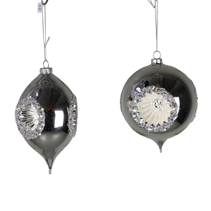 6.75 in Glass Reflector Ornament - Platinum