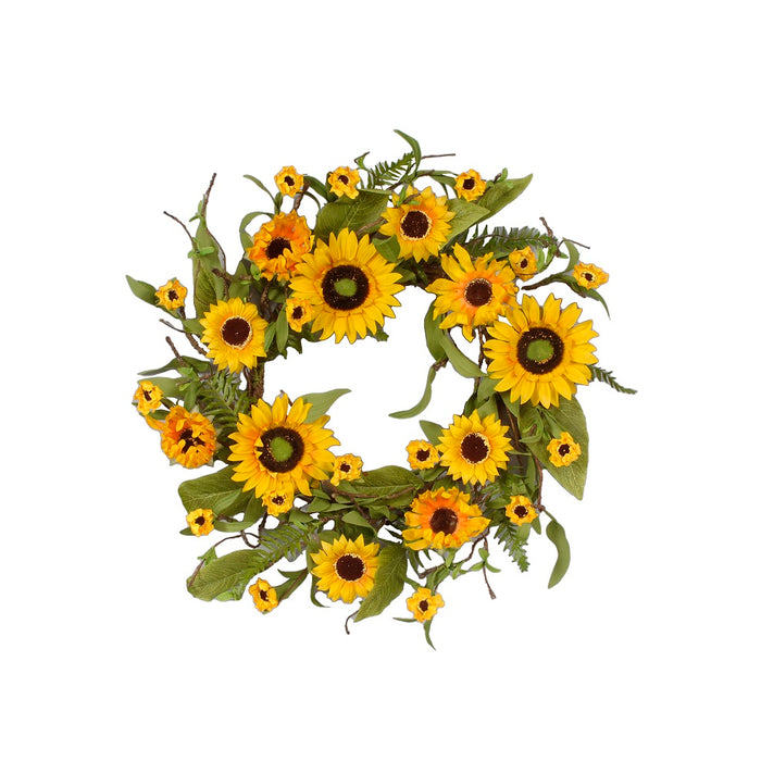 22" Polyester Sunflower/Fern Wreath - Yellow