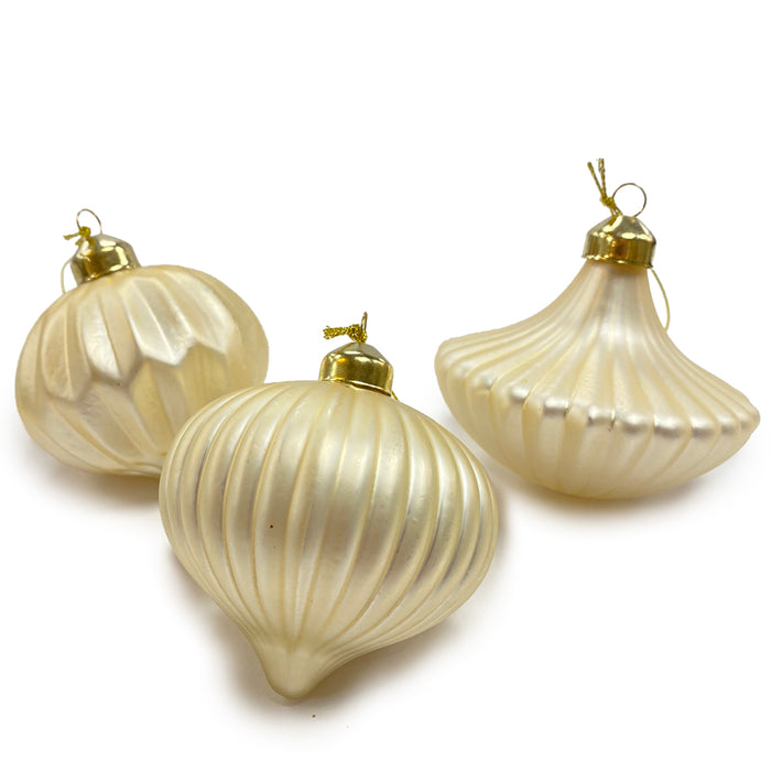 80Mm Glass Ornament Ball, Onion & Drop - Light Gold