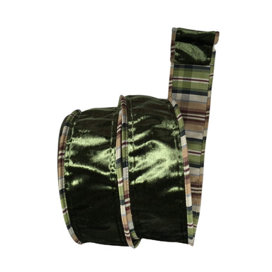 2.5 in Smooth Velvet Plaid Ribbon - Green