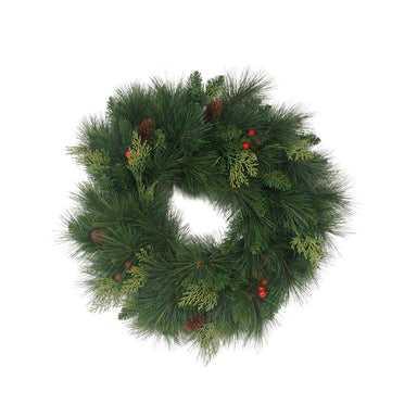 24 in Hardneedle Mixed Festive Pine Double Wreath - Green