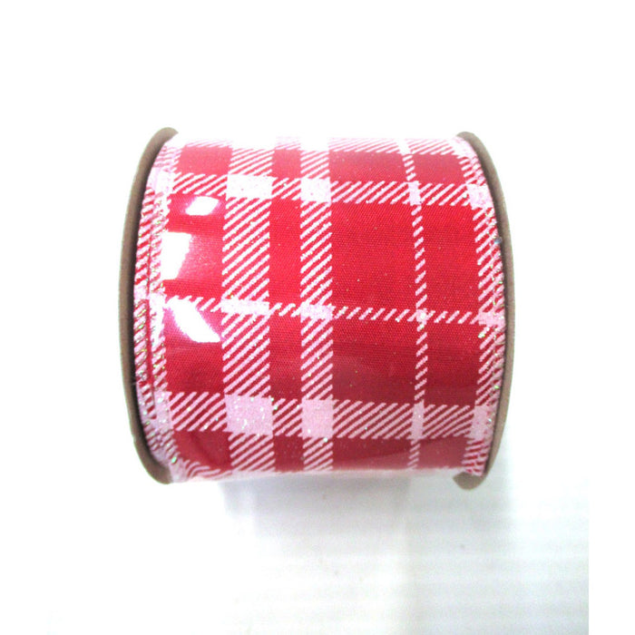 Glitter Check Ribbon - Red/White