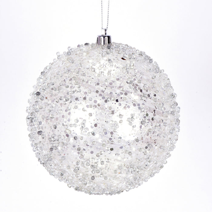 Crystal Swirl Glitter Ball Ornament 5" - White/Iridescent