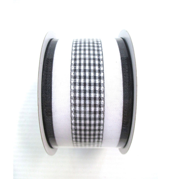 Linen Mini Check Ribbon - Black/White