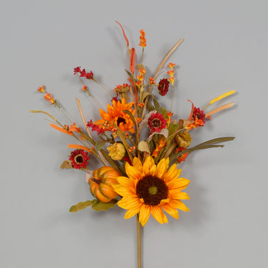 22" Sunflower/Pumpkin Bush w/Bud & Wild Flower - Yellow/Red