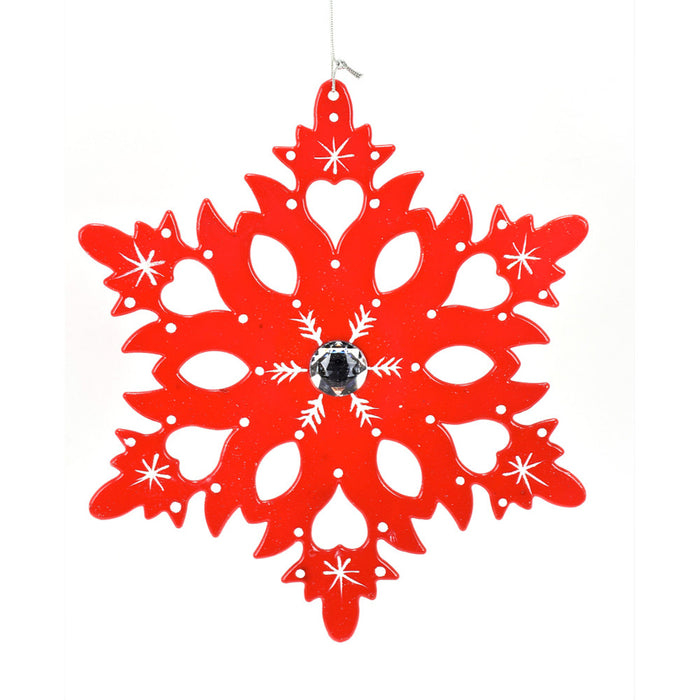 12" Jewel Snowflake Ornament - Red/White