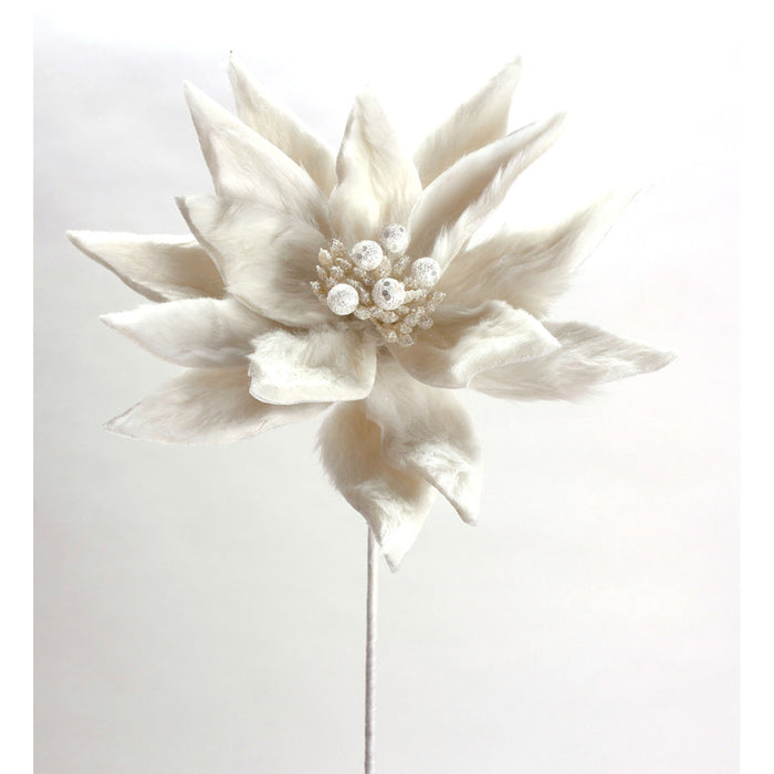 Fur Jew Poinsettia Pick 19''- White