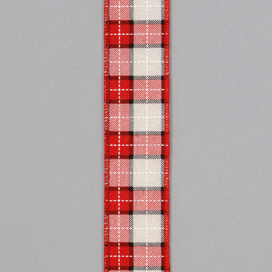 Brush Fabric Plaid Ribbon - Red/Ivory