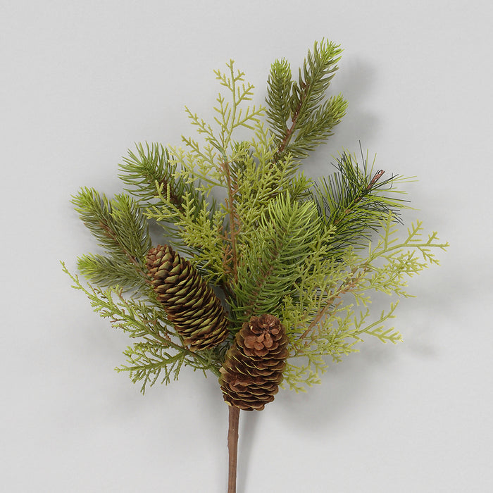13" Mixed Pine w/Cone Pick - Green