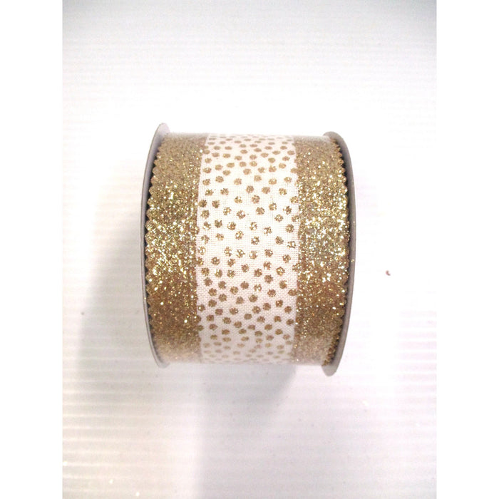 Mini Dot Glitter Edge Ribbon - Ivory/Gold