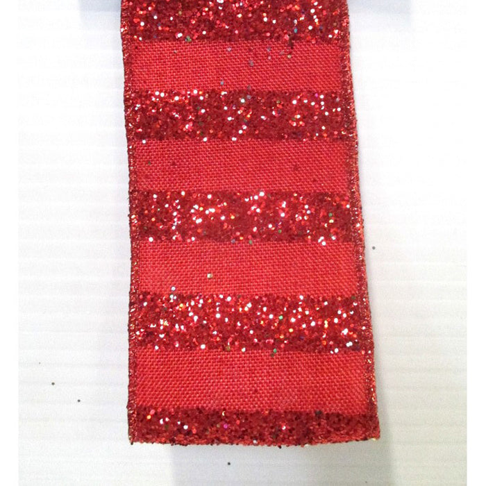 Linen Glitter Stripe Ribbon - Red