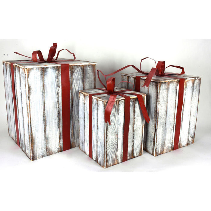Display Gift Box S/3 - White Wash/Red