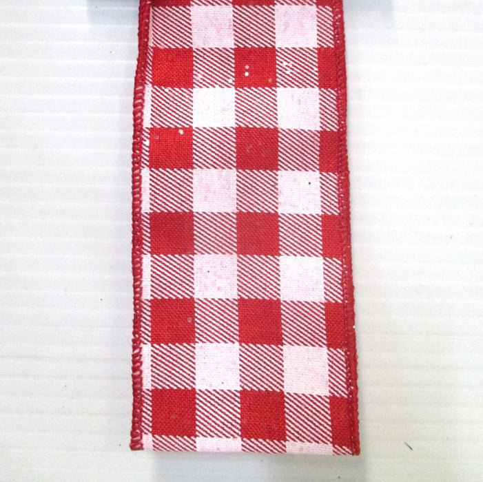 Linen Check Frost Ribbon - Red/White