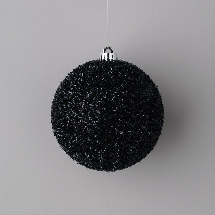 150 Mm Tinsel Covered Plastic Ball Ornament w/Hanger - Black (2/Box)
